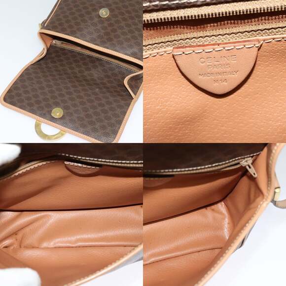 CELINE Macadam Canvas Circle Shoulder Bag Pvc Leather Brown Gold - Picture 11 of 12